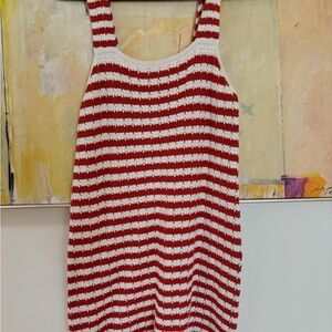 Faherty Red and White Striped Knit Mini Dress
